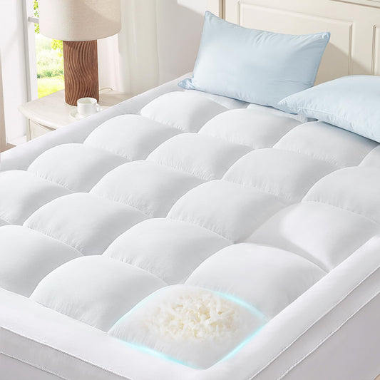 Anluoer Mattress Topper Queen for Back Pain, Memory Foam Pillow Top Mattress Topper Queen, 5X Support Extra Thick Breathable Mattress Pad with 8-21" Deep Pocket, 60x80 Inches, White