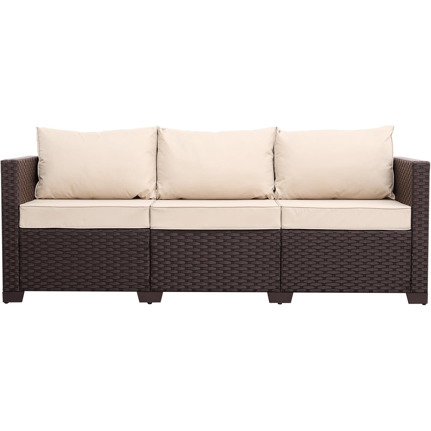 Oasishine Patio Furniture 3-seat Sofa Wicker Outdoor Furniture Outdoor Couch Deep Seat Hight Backrest Non-Slip Cushions, Khaki