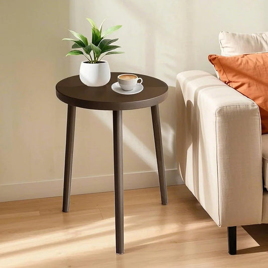 Buzleer Walnut Side Table, Round End Table, Solid Rubberwood Small Accent Table, Drink Table with 3 Legs for Living Room, Bedroom, Balcony, and Small Spaces