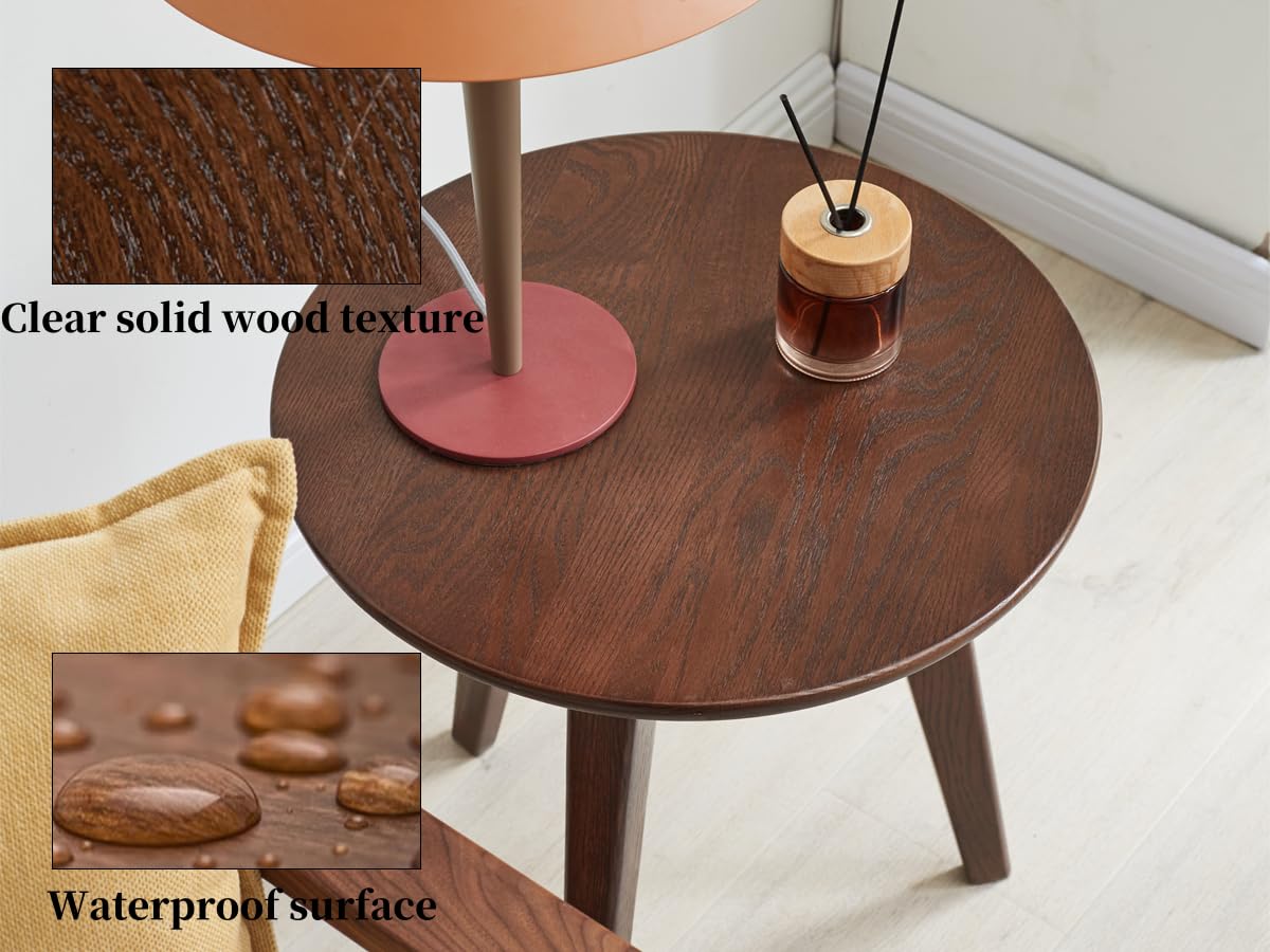 Vadisun 100% Solid Oak Round Side Table Set of 2, Small Bedside Table for Small Spaces, Living Room End Table with Stable Frame, Modern Nightstand for Bedroom Couch(Walnut, 17.71" D x 19.68" H)