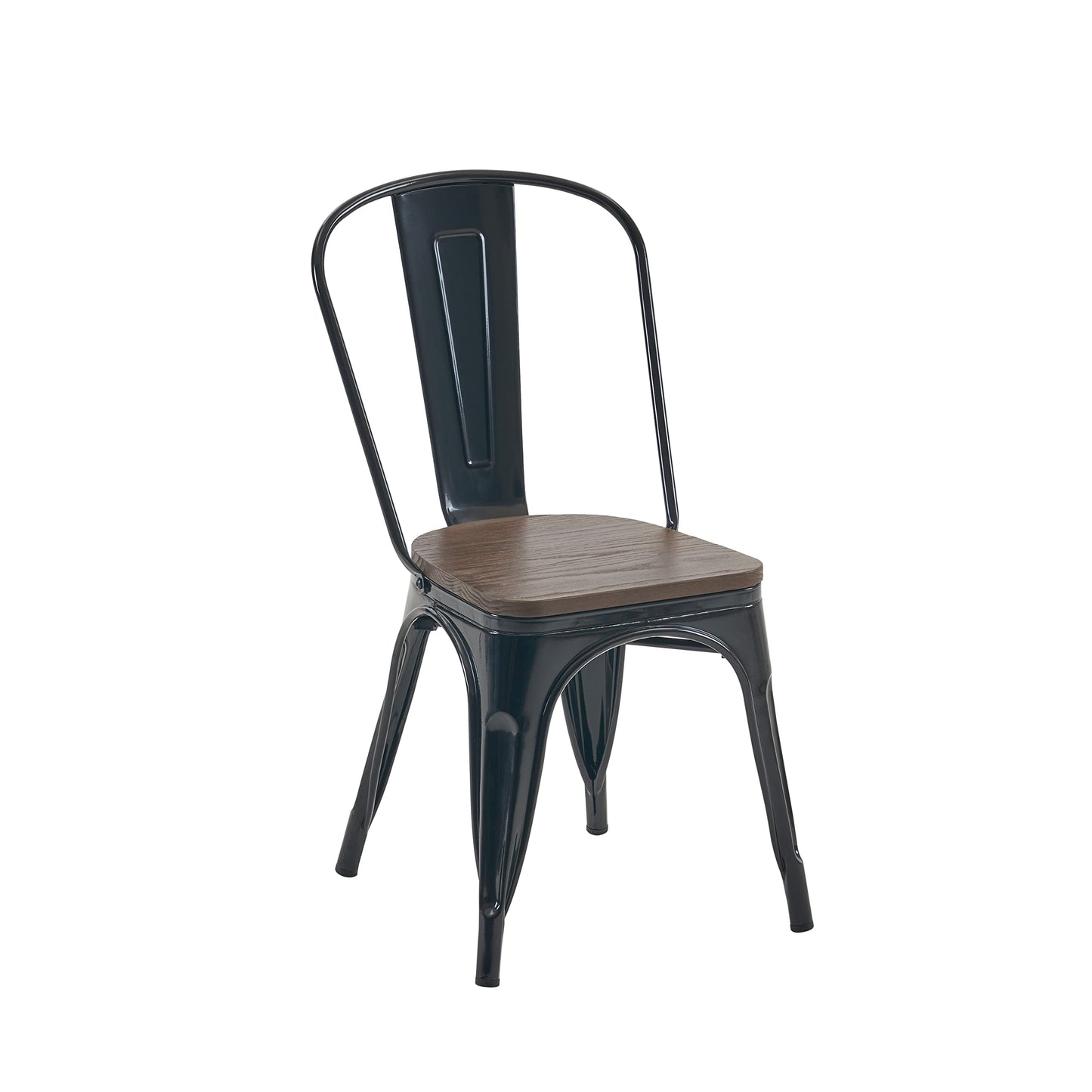Nazhura Metal Dining Chair Farmhouse Tolix Style for Kitchen Dining Room Café Restaurant Bistro Patio, 18 Inch, Stackable, Waterproof Indoor/Outdoor (Sets of 4) (Black with Wood Padding)