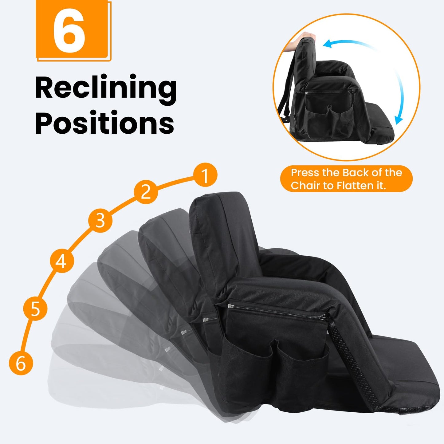 Stadium Seats with Back Support, 2 Pack Bleacher Chairs with Back and Cushion, Wide Bleacher Seat 6 Reclining Back, Folding Stadium Chairs with Armrests Hook Cupholder for Outdoor Sport Beach Concert