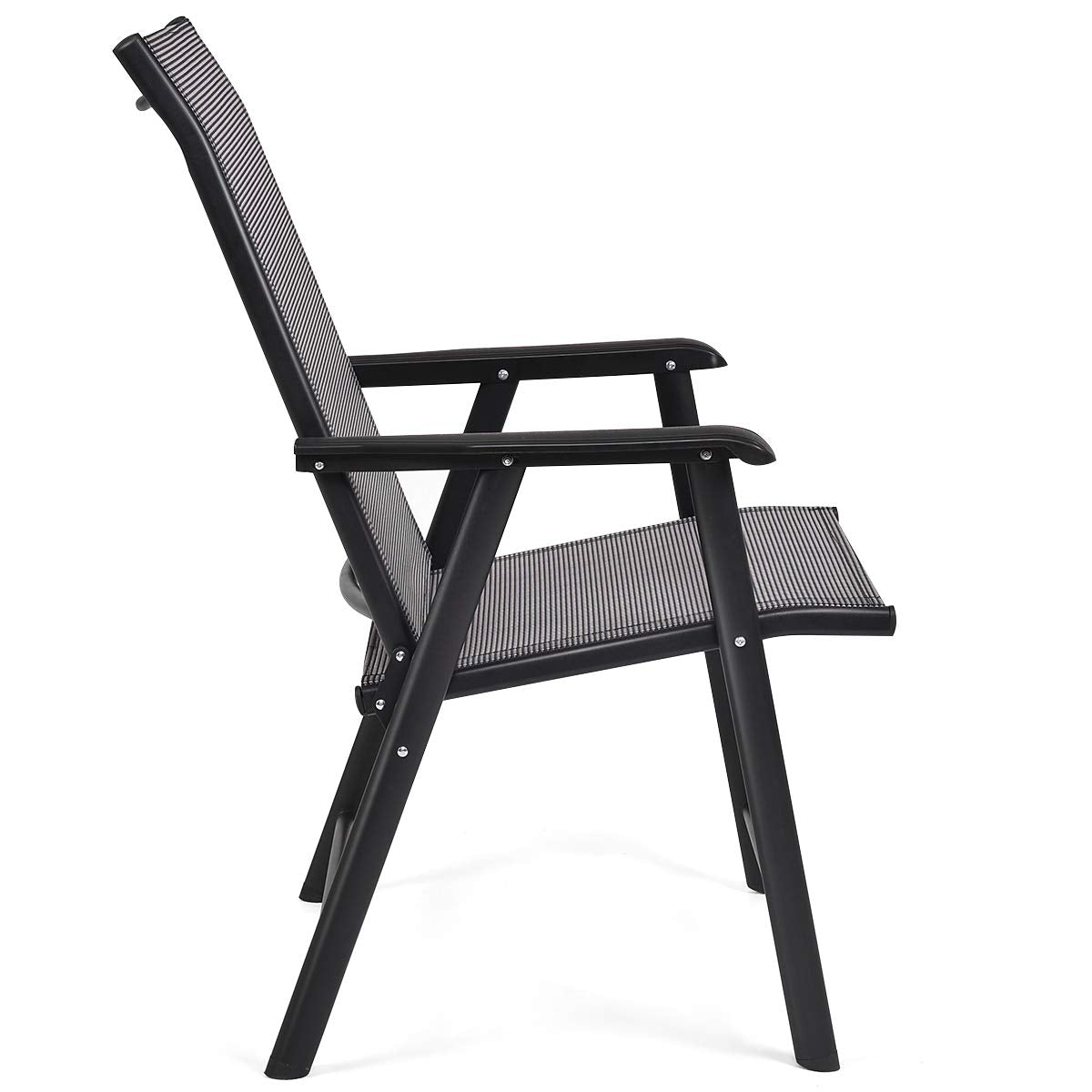 Giantex Set of 4 Folding Patio Chairs, Outdoor Portable Dining Chairs for Garden Camping Poolside Beach Deck Lawn, 4-Pack Sling Armchairs, Metal Frame, Grey