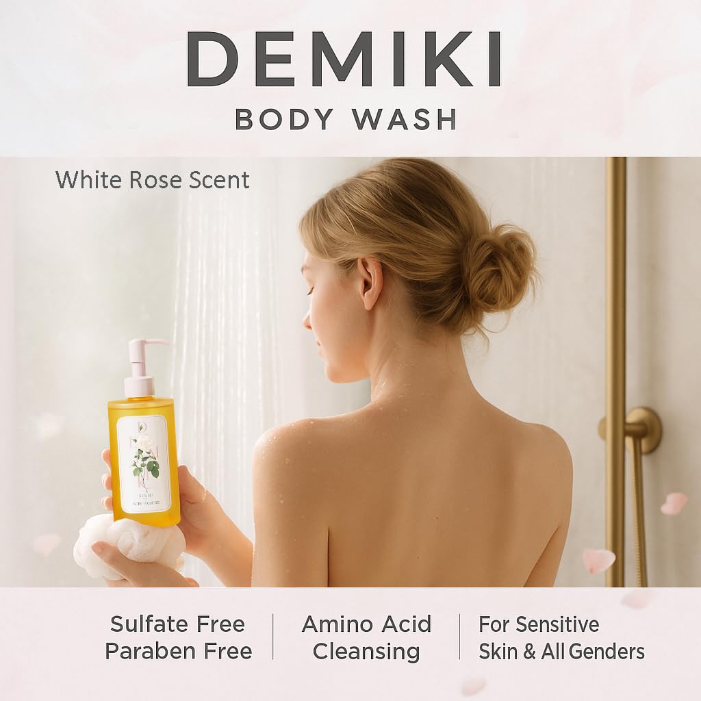 Shower Gel Body Wash for Women, Hydrating Body Wash with White Rose Scent, Moisturizing for Sensitive & Dry Skin, Winter Care, Sulfate-Free, Paraben-Free, Dye-Free, 10 fl oz