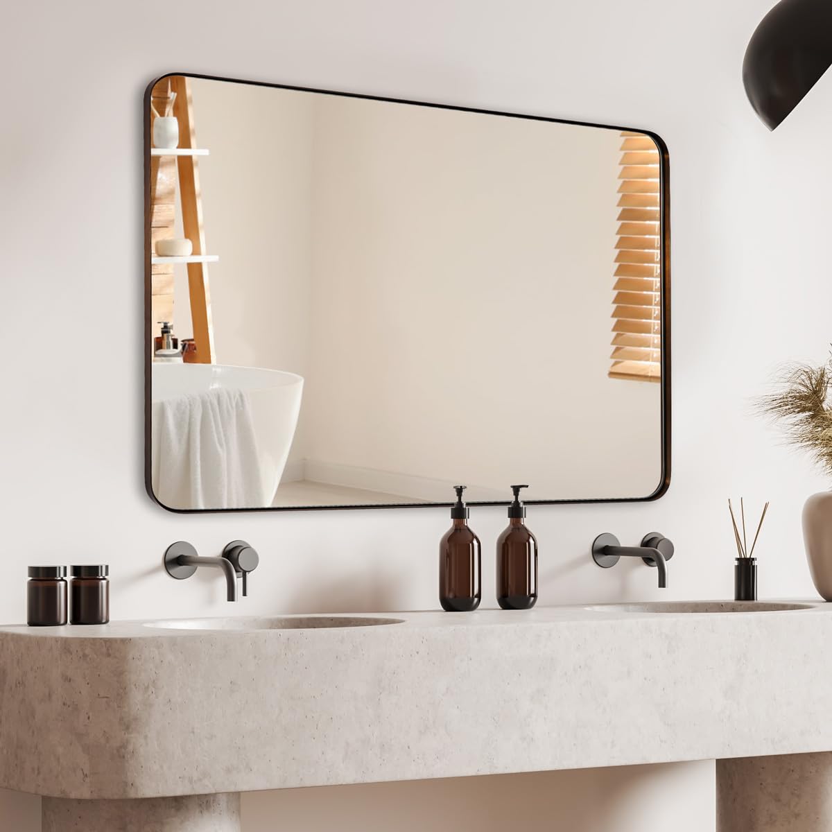 ANDY STAR Wall Mirror for Bathroom, 24"x36" Brushed Bronze Bathroom Mirror, Rounded Rectangle Mirror for Vanity, Stainless Steel Metal Frame