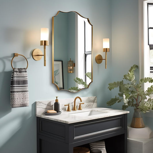 ANDY STAR 24x40 Inch Gold Mirror, Brushed Gold Bathroom Mirror, Antique Brass Rectangle Mirror, Large Wall Mirror Decorative for Bedroom, Living Room, Entryway, Wave Inspired Style