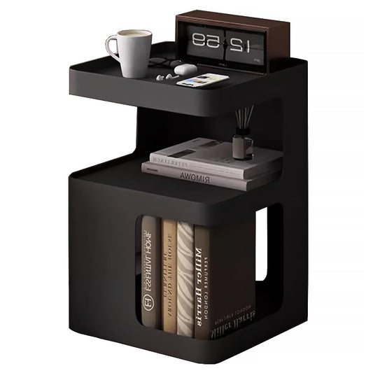 BUZUEY Side Table,Modern end Table,Metal Black nightstand,Bedside Table,3-Tier Accent Table with Storage for Bedroom,Living Room,Small Space,Couch.No Assembly Required
