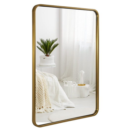 ANDY STAR Brushed Gold Mirrors for Bathroom, 24x36’’ Rounded Rectangle Mirror, Modern Brass Bathroom Vanity Mirror Non-Rusting Metal Tube Framed 1’’ Deep Wall-Mounted Mirrors Vertical/Horizontal