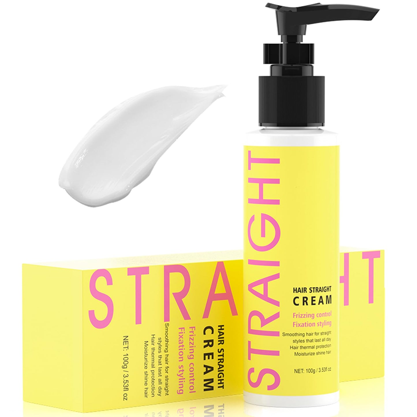 gowwim Hair Straightener Cream,Keratin Hair Treatment Straightening,Smooths Frizz, Curly Hair Becomes Straight in 5mins,Used With Hair Straightener,3.38Oz(100g）, White