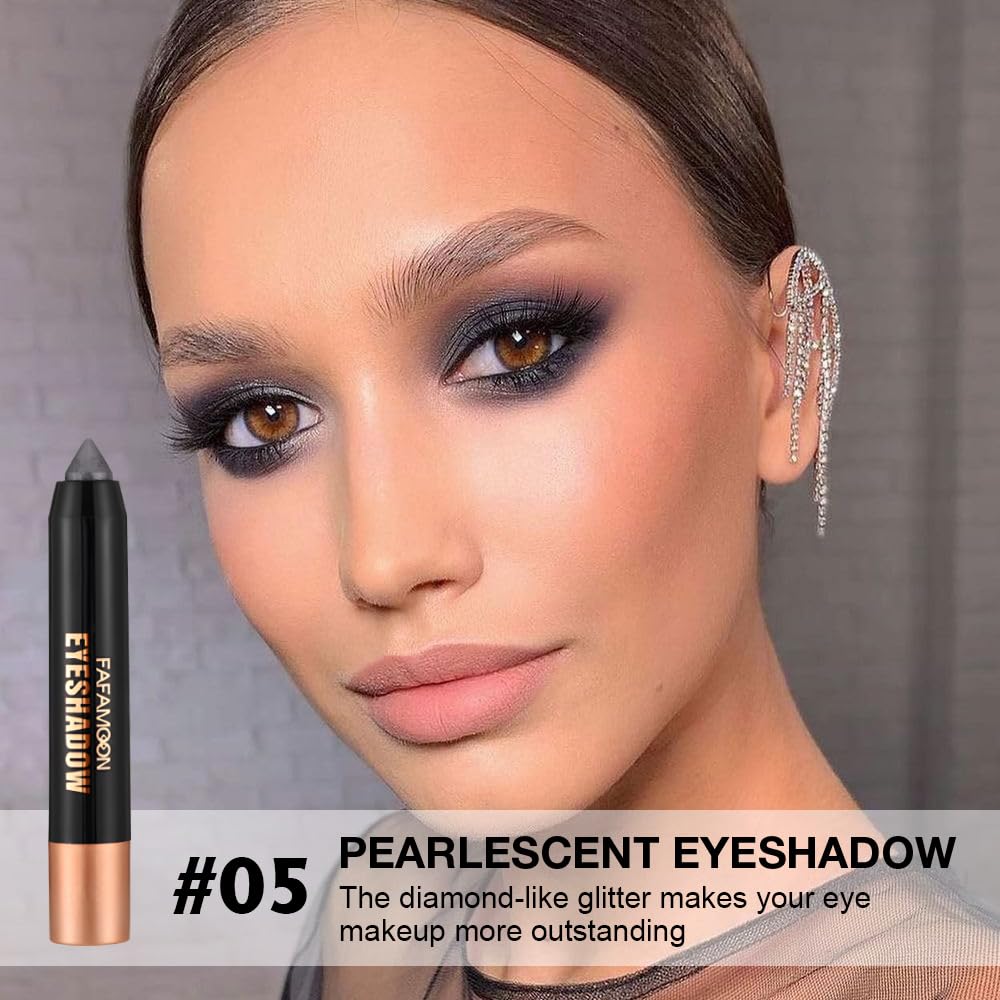 Monochrome Cream Glitter-Shimmer Eye Shadow Stick Palette makeup | 2-in-1 Eyeshadow & Eyeliner Pencil for Women | Waterproof, Vegan & Cruelty-Free | Sombras Para Ojos | 05 Shimmer Black