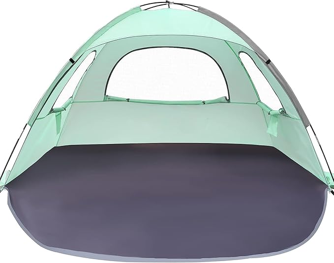 WhiteFang Beach Tent Anti-UV Portable Sun Shade Shelter for 3/4/6/8 Person, Extendable Floor with 3 Ventilating Mesh Windows Plus Carrying Bag, Stakes and Guy Lines