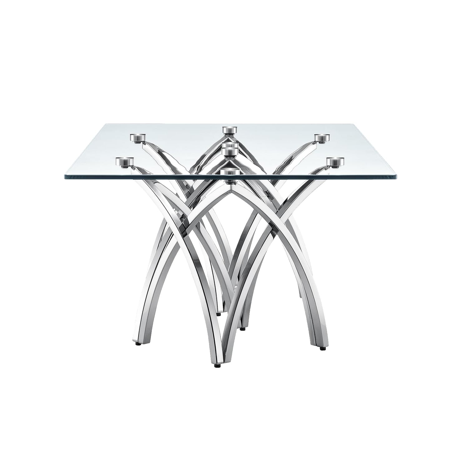 AUZ Silver and Glass Coffee Table for Living Room, 50 Inch Center Table with Tempered Glass Tabletop Stainless Steel Base, Modern Rectangular Coffee Table for Home Office