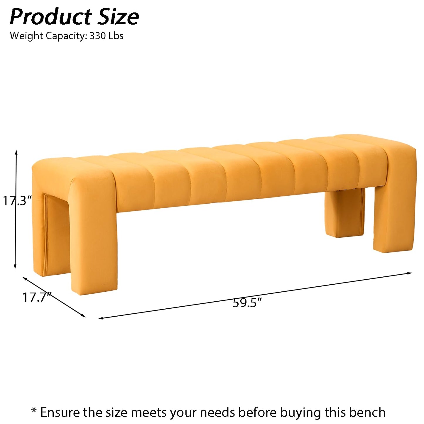 AIITTCC Velvet End of Bed Bench Upholstered Modern 59" Bedroom Bench for King Bed Bench Tufted Window Bench Comfy Long Ottoman for Living Room/Entry/Indoor (Mustard Yellow, 59" Wide)