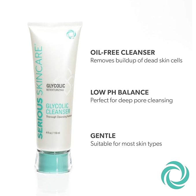 Serious Skincare Glycolic Skin Renewal Set - Retexturizing Serum - Facial Moisture Cream - Face Wash Cleanser - Balancing Blue Tansy Extract - Improve Appearance of Lines, Wrinkles and Enlarged Pores