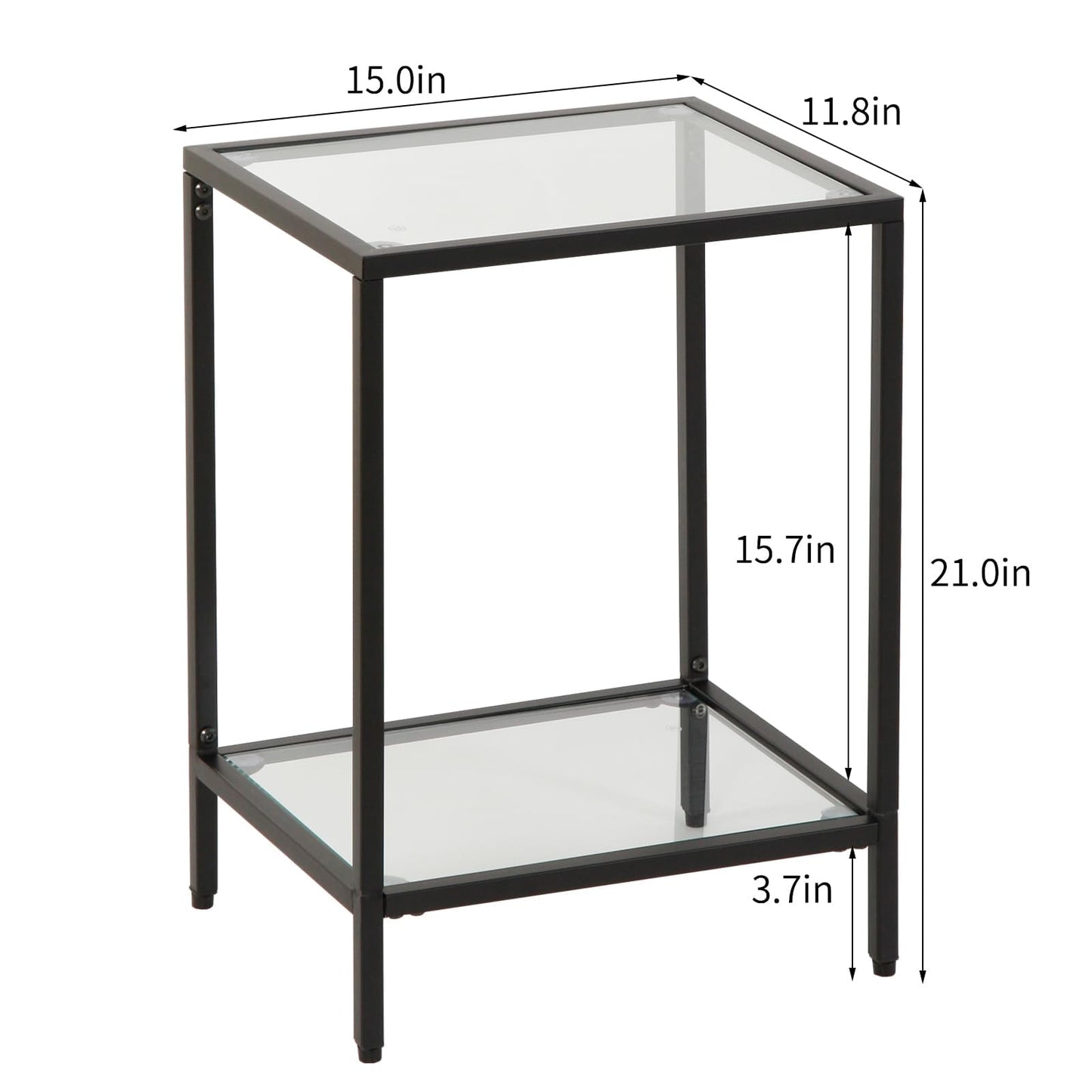 Gawicpy Modern 2-Tier Tempered Glass End Table - Stylish Black Metal Side Table for Small Spaces, Perfect for Living Room & Bedroom (Black, 2PCS)