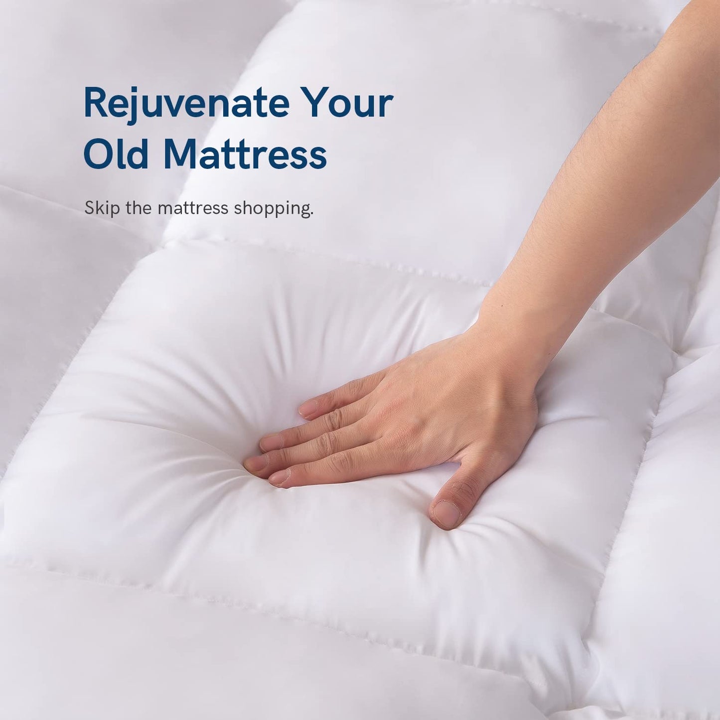 ELEMUSE Queen Mattress Topper for Back Pain, Extra Thick Mattress Pad Cover, Plush Soft Pillowtop with Elastic Deep Pocket, Overfilled Down Alternative Filling