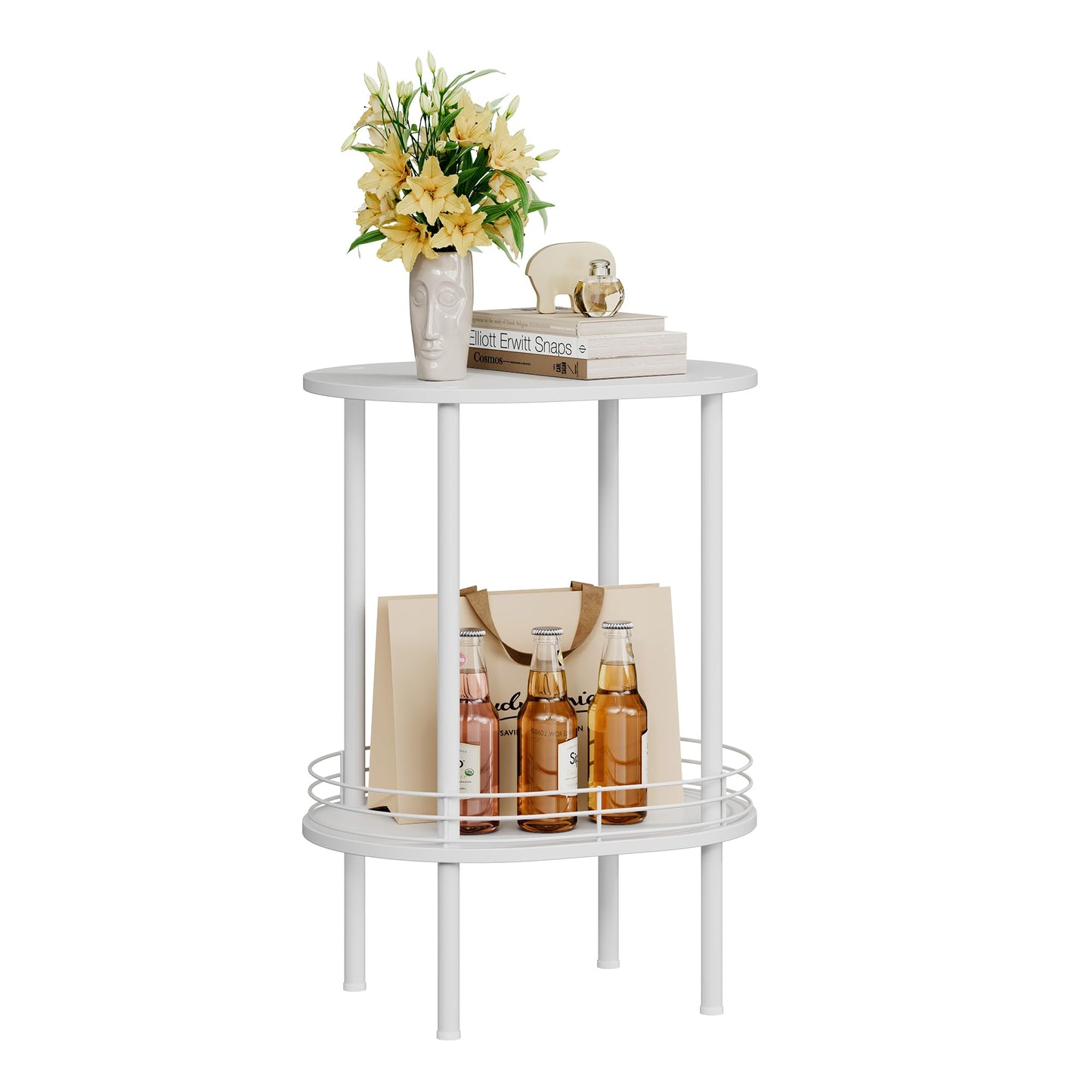 DGSANDGO Small Round Side Table,Bedside Table with Storage,Morden Round Nightstand,Samll Side Table for Living Room,Bathroom,Bedroom, Nursery, Laundry, White
