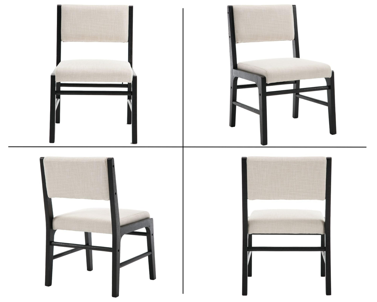 HNY Set of 4 Beige Linen Dining Chairs with Black Wood Frame, Modern Fabric Upholstered Kitchen Chair with Rectangular Back, Armless Wooden Kitchen & Dining Room Accent Side Chairs for Living Room