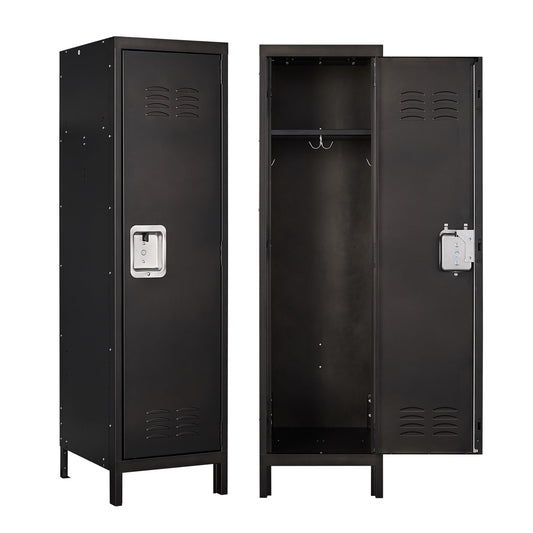 Anxxsu Metal Storage Locker, Lockable Employees Metal Locker with Door, 55" Height Steel Locker for Home, School, Office, Gym (Retro Black)