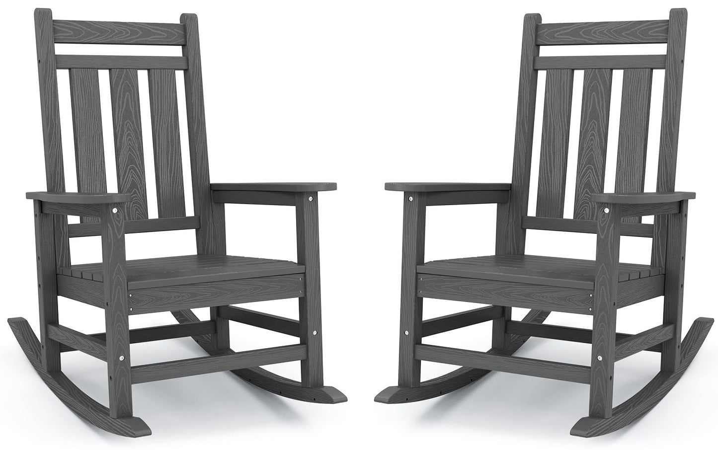KINGYES Oversized Outdoor Rocking Chairs Set of 2, Grey
