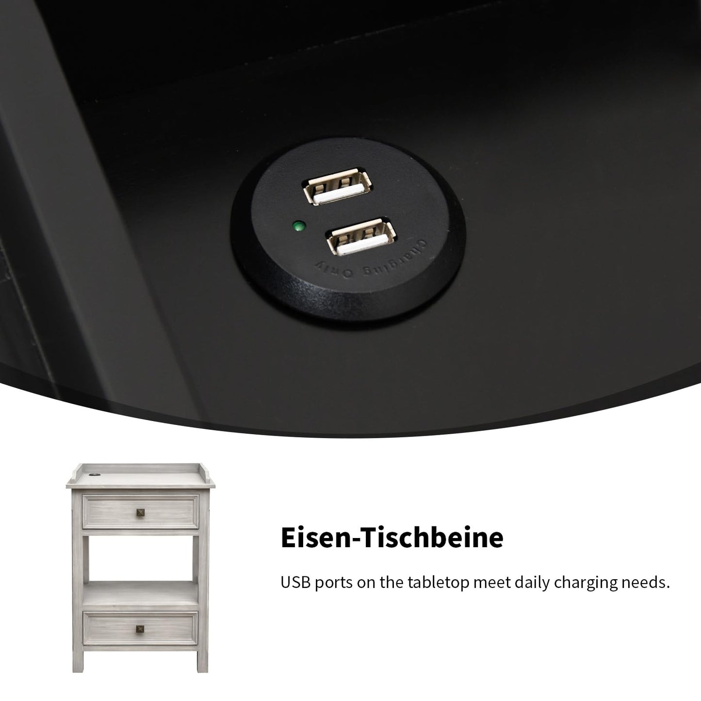 Light Gray Wooden Side Table. with 2 Drawers and an Open Shelf, USB Charging Ports Included. Ideal for Living Rooms by Sofas Or Bedrooms Near Beds for Storage and Convenience (Gray)