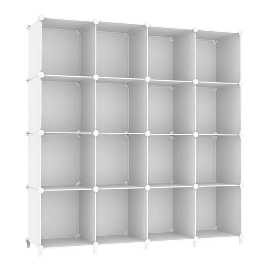 AWTATOS Cube Storage Organizer, 16 Cube Closet Organizer, Stackable Storage Cube Shelves, DIY Portable Closet Clothes Organizer Shelving for Bedroom, Closet, Wardrobe, Bathroom, White