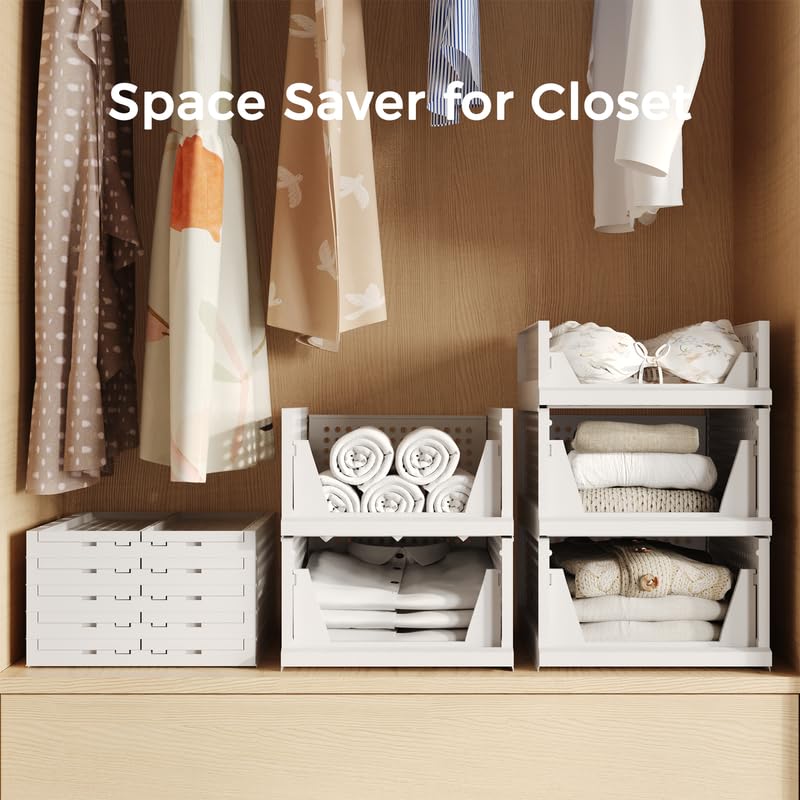 Pinkpum 5 Pack Stackable Plastic Storage Basket Foldable Closet Organizers and Storage Bins, Drawer Shelf Storage Container for Wardrobe Cupboard Kitchen Bathroom Office 5L