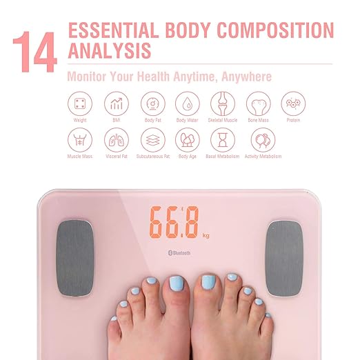 himaly Body Fat Scale Smart BMI Scale Digital Bathroom Wireless Weight Scale, Body Composition Analyzer with Smartphone App sync with Bluetooth, 180KG/400 lbs-Pink