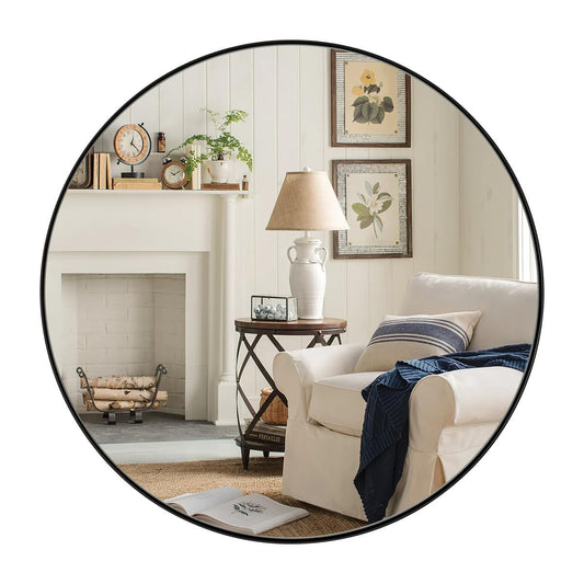ANDY STAR 36" Black Round Mirror, Black Circle Mirror, 36 inch Round Black Mirror Bathroom, Big Circle Wall Mirror in Metal Frame, Matte Black Vanity Mirror for Entryway, Living Room, Dining Room