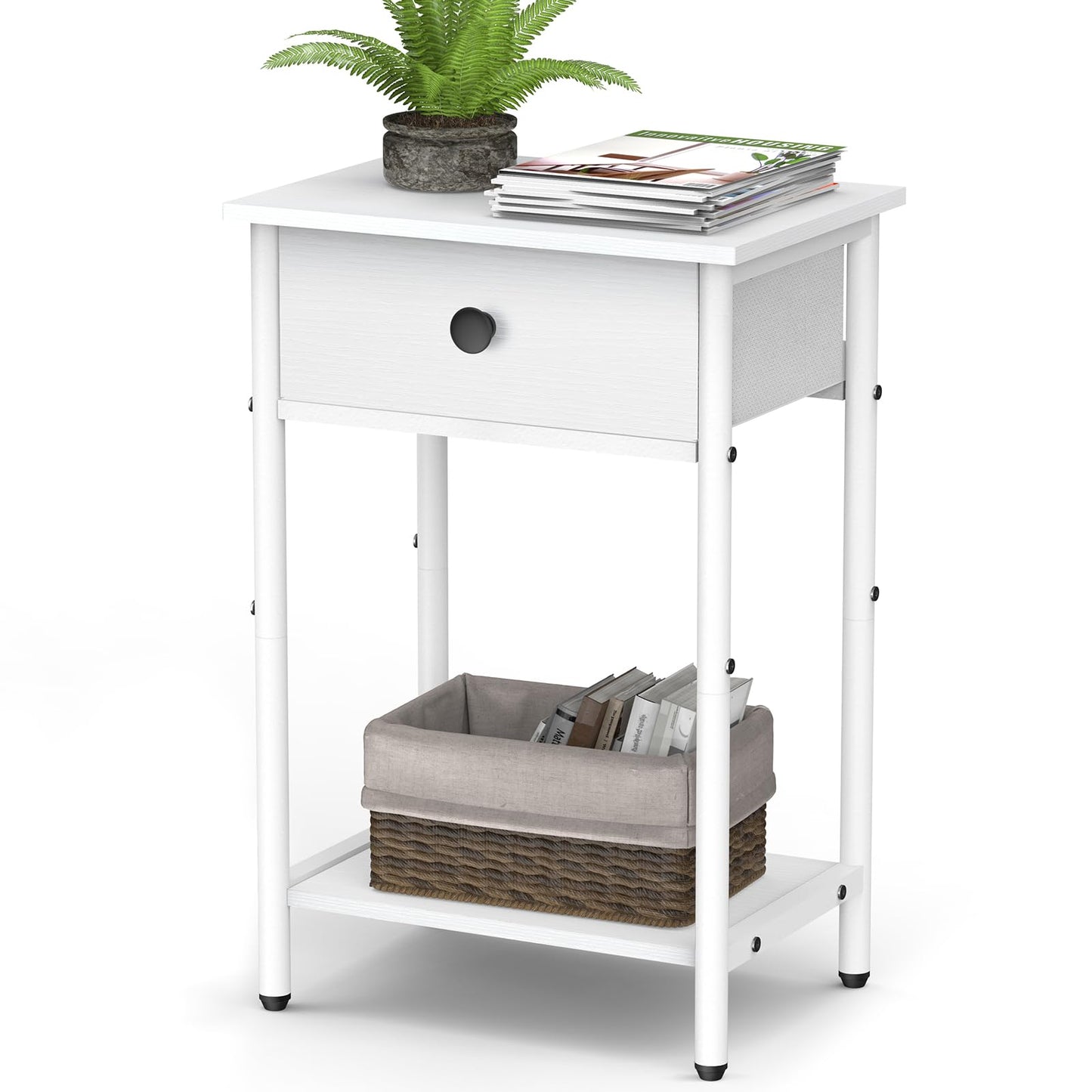 Pabroni Night Stand Bedside Tables for Small Space End Table with Drawer Side Table Night Stands with Wood Open Storage Shelf, Rustic Side Table for Bedroom, Living Room, Study, Office, Pantry