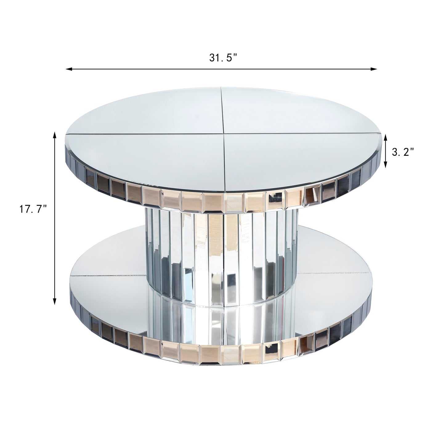 Maotifeys Round Mirrored Coffee Table with Silver Mirror Cylinder Frame, 31.5" Modern Glass Sofa Table Gorgeous Circle Mirror Center Tables for Living Room, Office