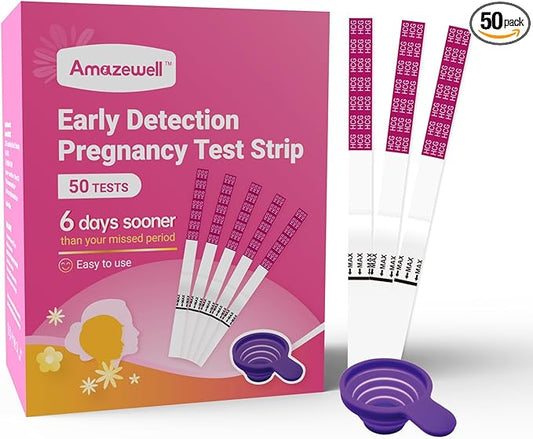 50 Count Pregnancy Tests with Cup,Pregnancy Test Strips for Home Detection, Over 99% Accuracy, Individually Wrapped, 5mm Width HCG Test Kit, Fertility Value Pack, Prueba de embaraz