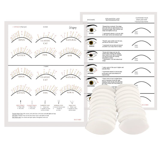 Wispy Eye Shape Chart & 20 PC Sponges for Lash Practice