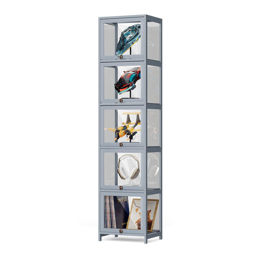 Athena Collection Curio Display Cabinet, 5-Tier Acrylic Display Shelf 68” Tall Display Case for Trophy Figures Curio Collectibles Display Shelves for Living Room Bedroom, Grey