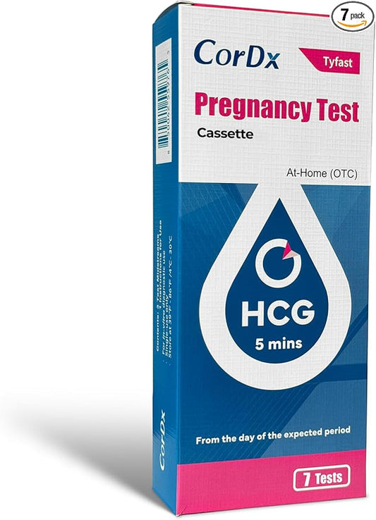 CorDx Early Detection Pregnancy Test Kit, Urine Tests for Easy at Home hCG Level Testing, Tester for Pregnant Women, Clear, Fast and Reliable Result with Over 99% Accuracy, 7 Pack Cassettes