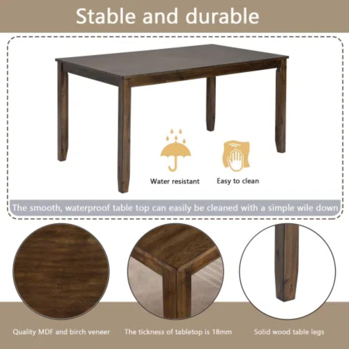 Trygoal 6-Piece Dining Table Set for 4-6 People, Kitchen Set with 4 Upholstered Chairs and One Bench, Living Room Chairs with X-Shape Backrest, Rectangular Wooden Table for Home Bar, Walnut