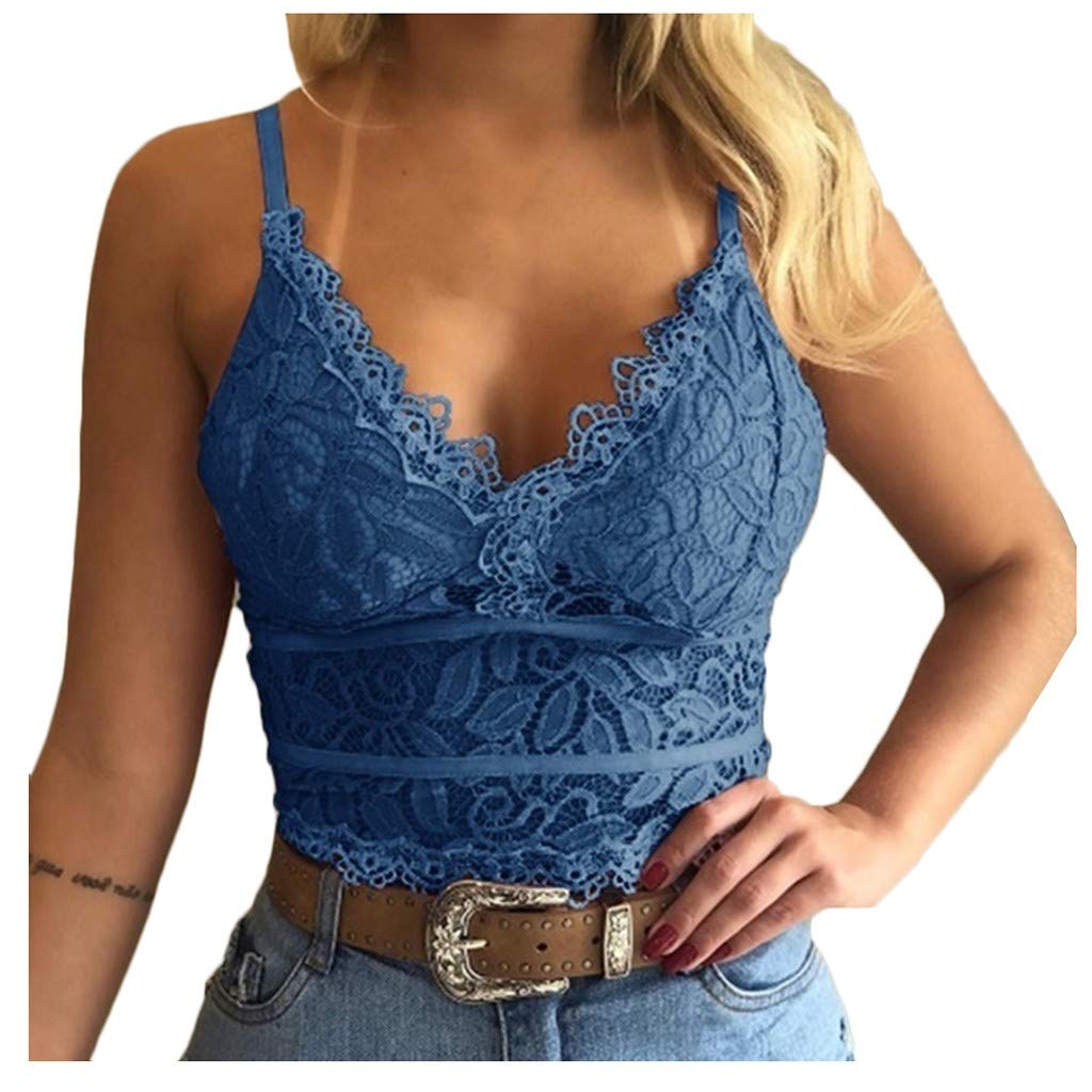 Aniywn Sexy Women Underwear Solid Color Lace Patchwork Vest Crop Wire Free Bra Tank Tops Blouse…