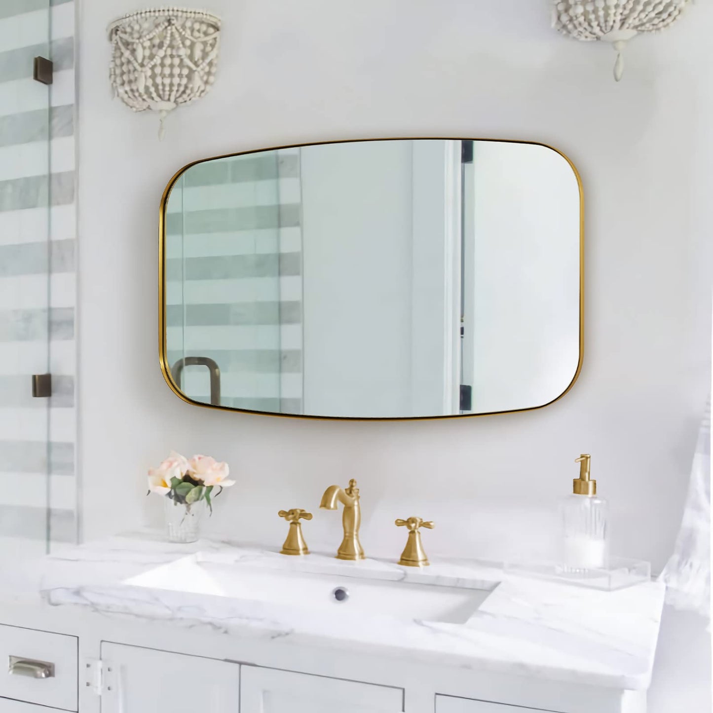 ANDY STAR Gold Oval Mirrors for Bathroom, Large 24x40’’ Brushed Gold Metal Framed Oblong Wall Mirror, Modern Gold Vanity Mirror in Stainless Steel Frame Wall Mount Horizontal or Vertical