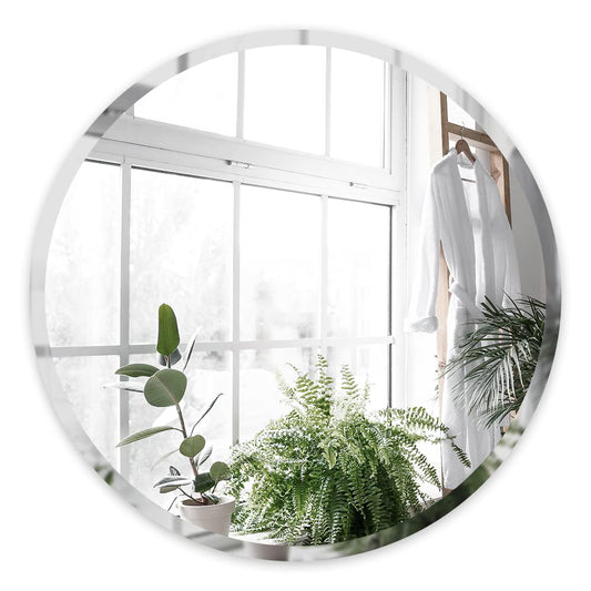 ANYHI Round Beveled Bathroom Mirror, 22 Inch Circle Frameless Mirror with 0.6'' Edge, Round Mirrors for Wall Décor, Wall Mirror for Bathroom Bedroom Entrance Living Room