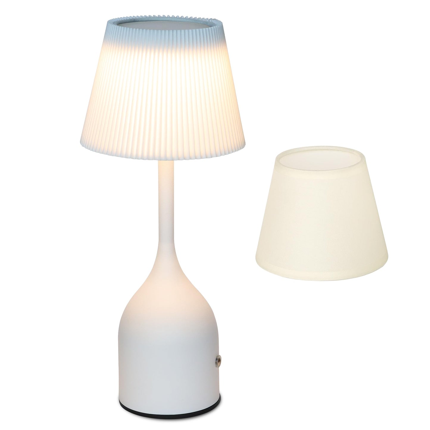 Mr. White Rechargeable Cordless Table Lamp with 2-Pack Lampshades, 5200mAh Battery & Touch Control, 12-inch Dimmable LED Table Light for Patio Restaurant Kitchen Dining (White)