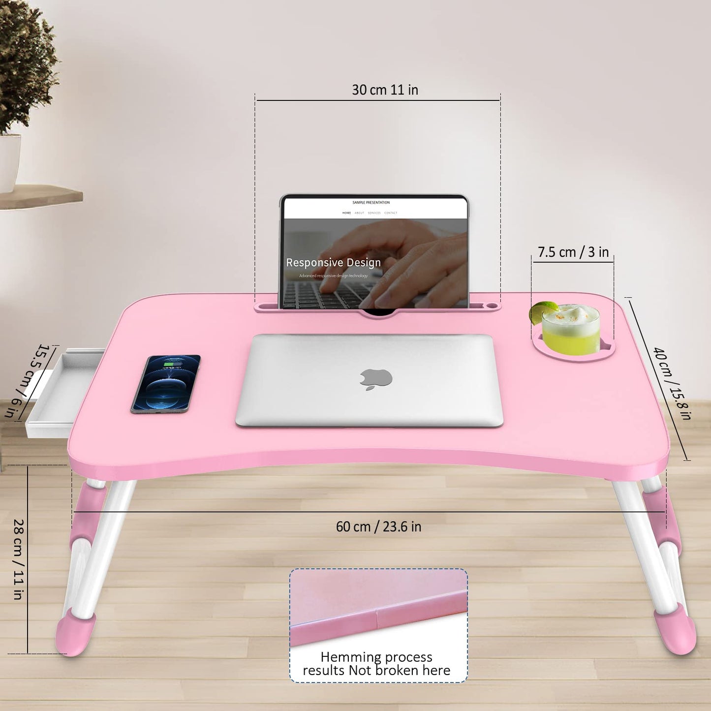Zapuno Multi-Function Laptop Bed Table with Storage Drawer and Cup Holder, Lap Desk Stand Tray for Eating, Reading and Working