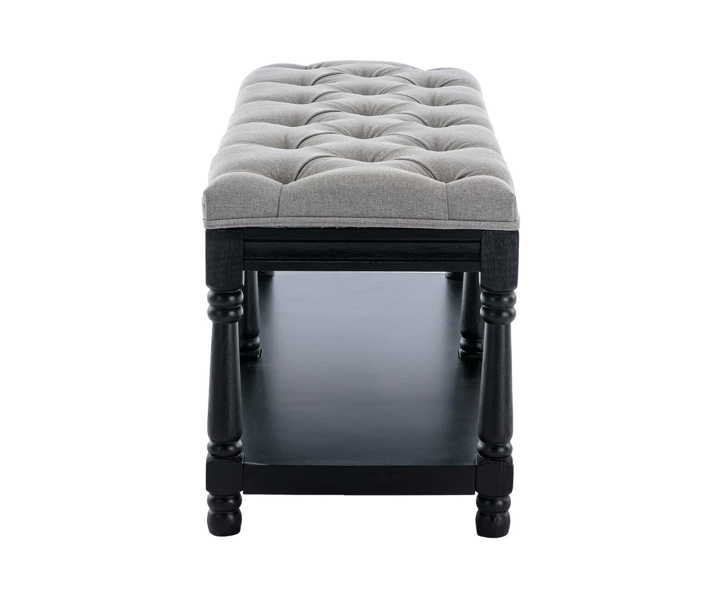 Kmax Storage Entryway Bench Tufted Shoe Rack Bench Black Wood Window Bench for Hallway Entrance Bedroom Corner, Grey
