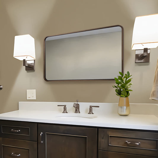 ANDY STAR Bronze Bathroom Mirror, 24x40’’ Rounded Rectangle Oil Rubbed Bronze Mirror in Premium Tube Metal Framed 1’’ Deep Wall-Mounted Mirror Horizontal/Vertical