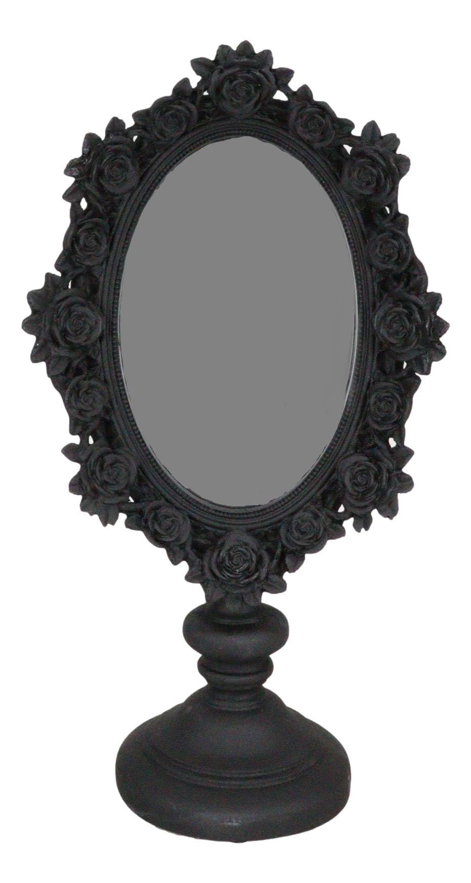 Ebros Gift Victorian Black Gothic Roses Floral Decorative Vanity Dressing Desktop Table Mirror Oval Shaped Figurine with Dark Alchemy Ossuary Macabre Boudoir Accent