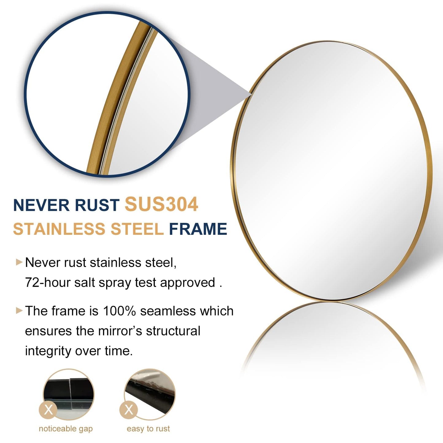 ANDY STAR 26 Inch Round Mirror, Brass Bathroom Mirror, Gold Circle Mirror with Stainless Steel Frame for Bathroom, Vanity, Living Room, Entryway