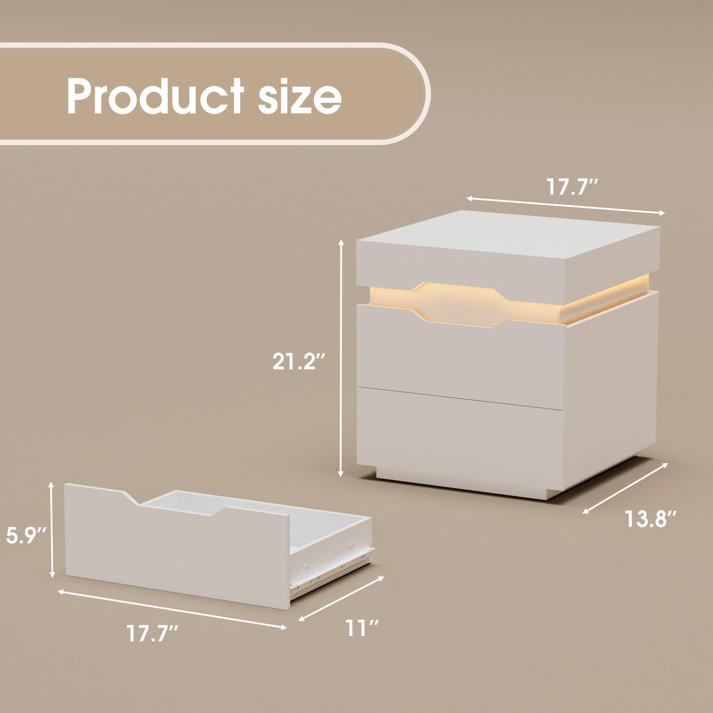 YESHOMY LED Nightstands Set of 2 with Charging Station and Sliding Top, Side Table with Large Capacity, Bedside Table with 2 Drawers, Modern Endtable for Bedroom, Pure White