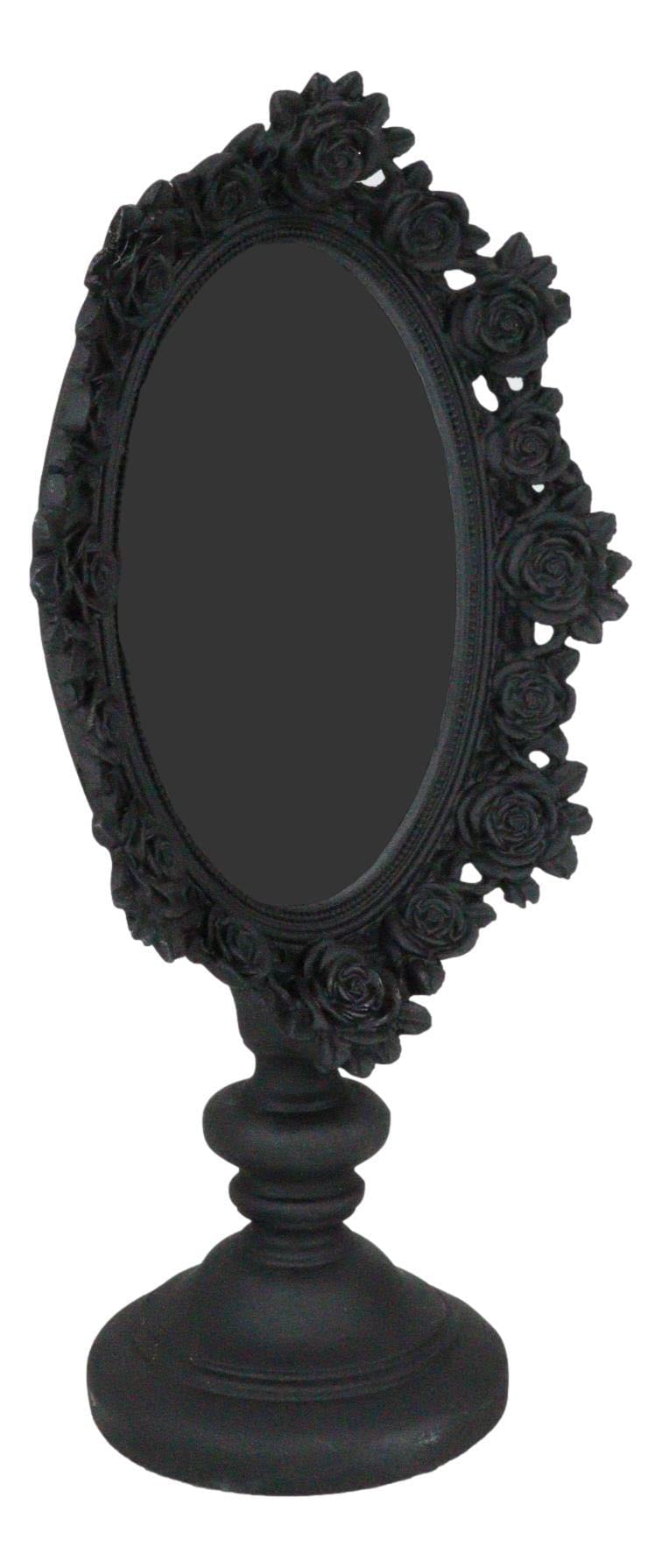 Ebros Gift Victorian Black Gothic Roses Floral Decorative Vanity Dressing Desktop Table Mirror Oval Shaped Figurine with Dark Alchemy Ossuary Macabre Boudoir Accent