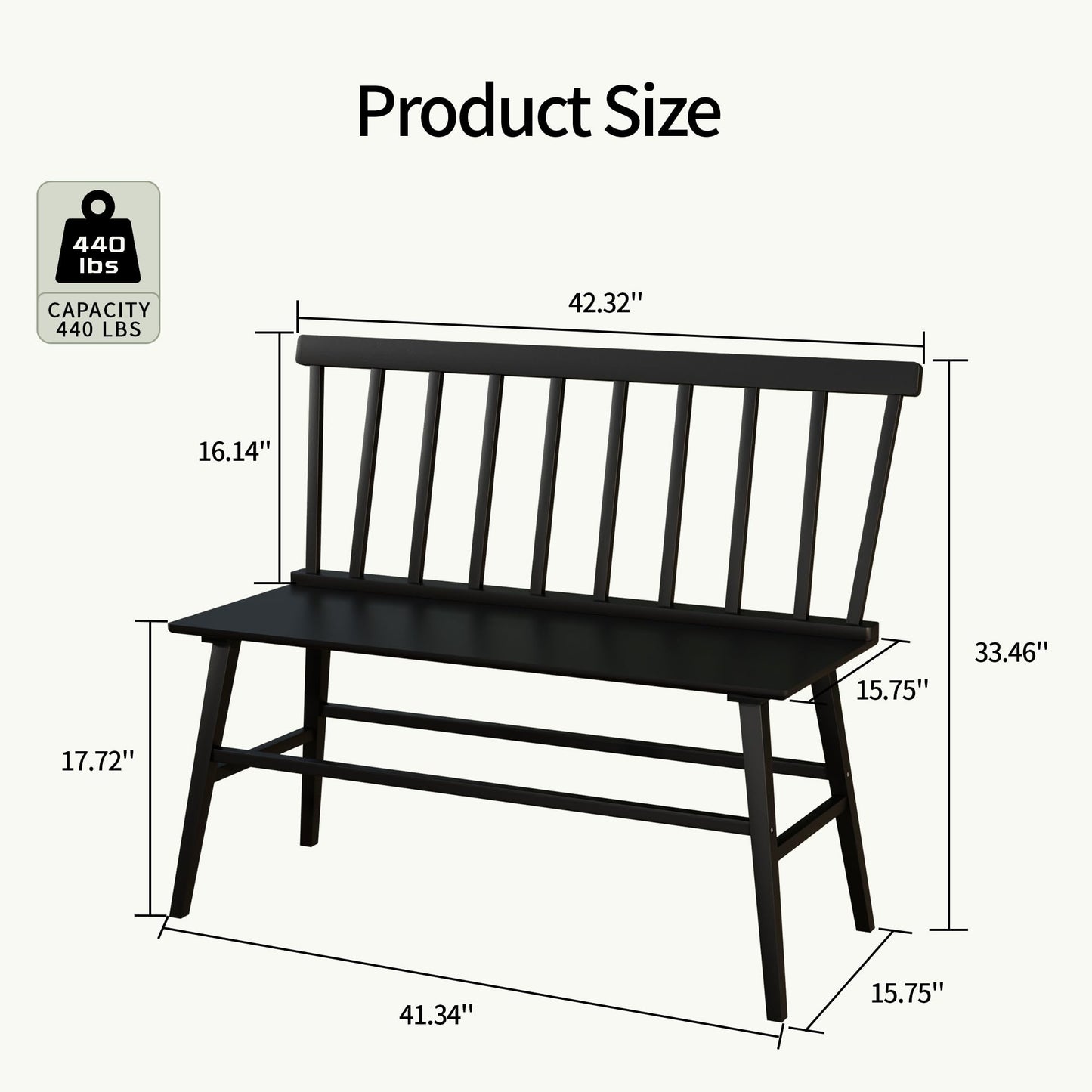 APRTAT Bamboo Entryway Bench, Farmhouse Dining Bench with Spindle Back 3 Person Indoor Bench Chair Wood Windsor Bench Durable Easy Assembly for Foyer Balcony Hallway Living Room (Black)