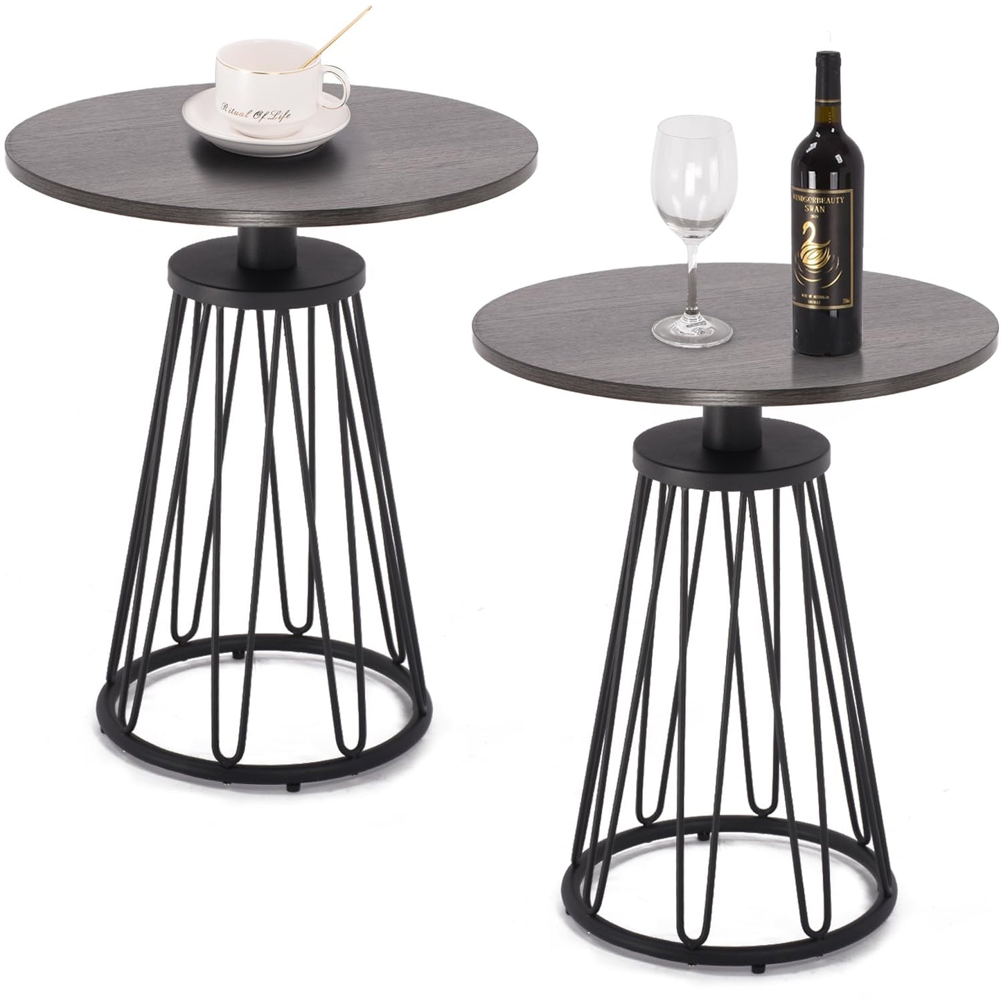 Ao Lei Round End Table Set of 2, Small Side Table for Living Room, Bedroom, Modern Side Tables for Small Spaces, Sofa Couch Table, Accent Coffee Table with Metal Frame Legs, Easy Assembly(Grey)