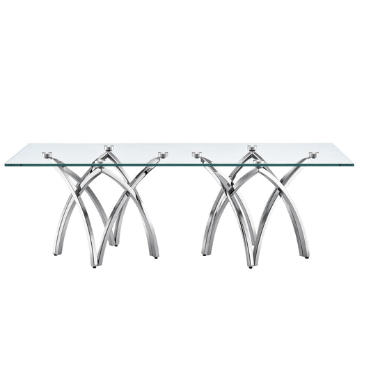 AUZ Silver and Glass Coffee Table for Living Room, 50 Inch Center Table with Tempered Glass Tabletop Stainless Steel Base, Modern Rectangular Coffee Table for Home Office